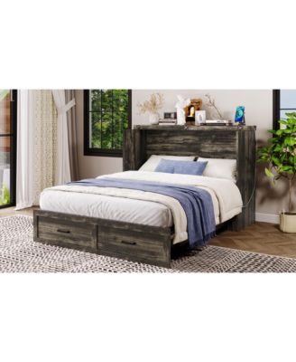 Murphy Bed Queen with Charging & Storage - Rustic Gray