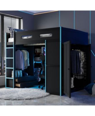 Loft Bed with Desk, Wardrobe, Storage & RGB LED