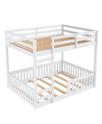 Full over Full Wood Bunk Bed with Ladder and Guardrails, White