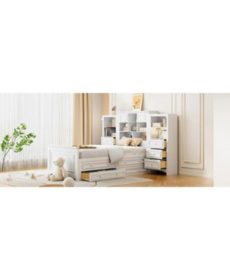 Twin Wood Platform Bed w/ Cabinet & 8 Drawers