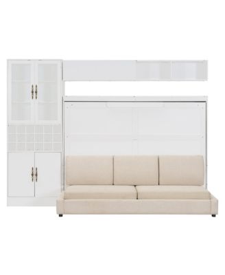 Full Size Murphy Bed Wall Bed with Sofa, Shelves USB & Light