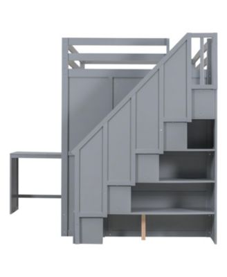 Full Size Loft Bed with Wardrobe, Desk and Shelves, Gray(OLD-LT000679AAE)