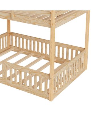 Full over Full Wood Bunk Bed with Ladder and Guardrails, Natural