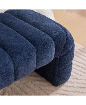 Modern Upholstered Bed Bench, Channel Tufted, Chenille, Navy