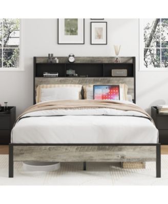 Wooden Platform Bed Frame with Storage & USB