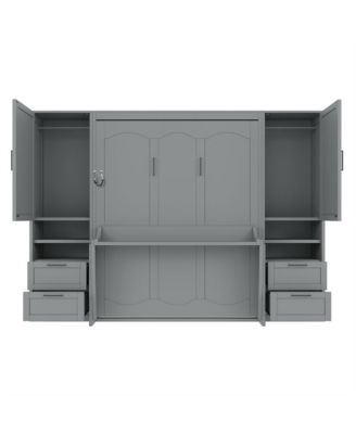 Queen Size Murphy Bed Wall Bed with Closet ,Drawers and Shelves