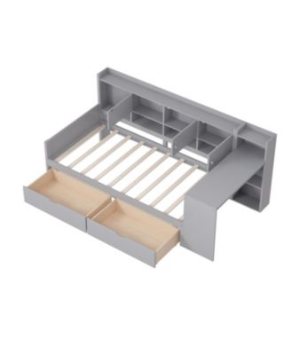 Twin Daybed with Storage, Desk & Bookshelf - Gray
