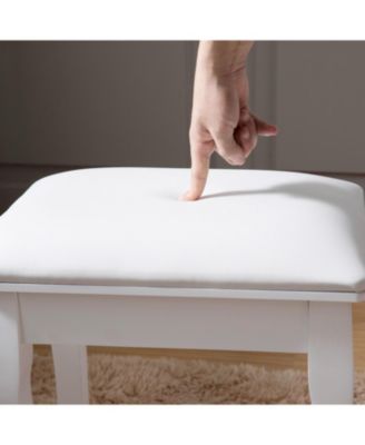 White Vanity Stool Padded Makeup Chair Bench with Solid Wood Legs