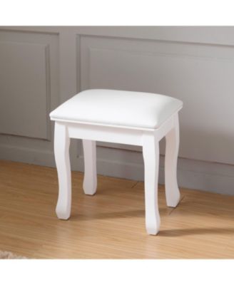 White Vanity Stool Padded Makeup Chair Bench with Solid Wood Legs