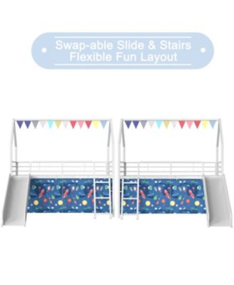 Streamdale Jack Metal Junior Loft Bed w/ Slide, Curtain & Stickers