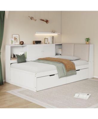 Wooden Twin L-Shaped Daybed with Storage, Bookcase & USB, White
