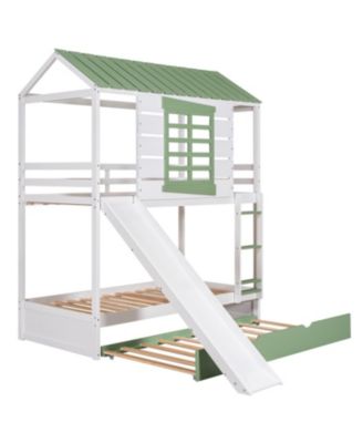 Twin House Bunk Bed w/ Slide & Trundle