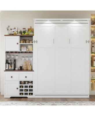 Queen Murphy Bed with Storage, Wine Rack & LED