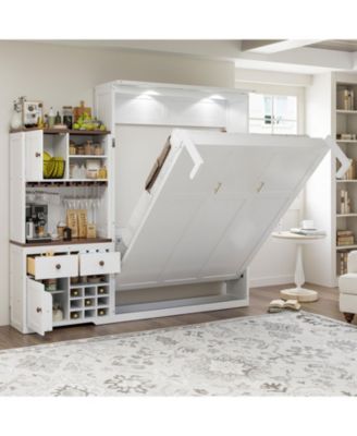 Queen Murphy Bed with Storage, Wine Rack & LED