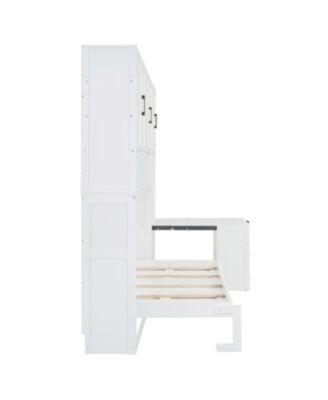 Twin Size Murphy Bed Wall Bed with Closet , Drawers & Desk-White