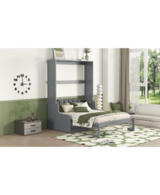 Queen Size Murphy Bed Wall Bed with Cushion,Gray
