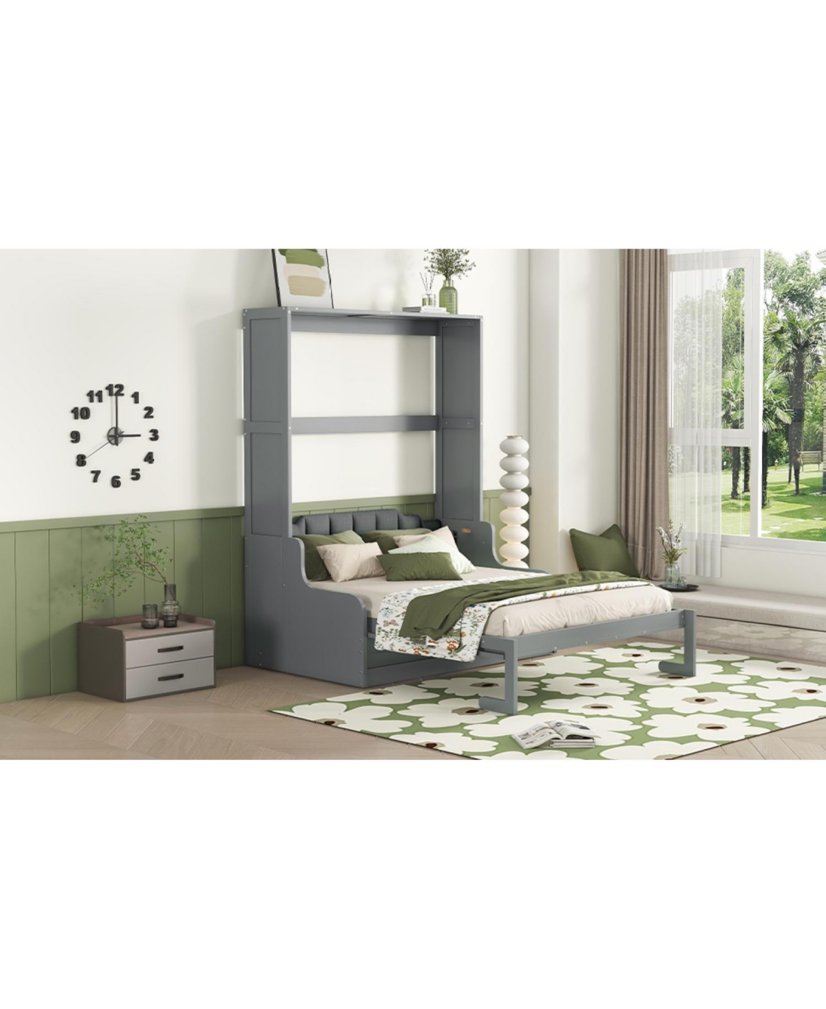 Streamdale Furniture Queen Size Murphy Bed Wall Bed with Cushion,Gray
