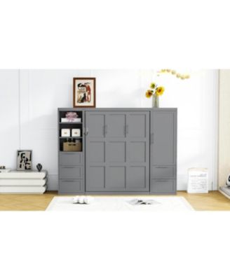  Queen Murphy Bed with Closet, Drawers & Shelves - Gray