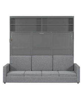 Queen Size Murphy Bed Wall Bed with Sofa,Gray