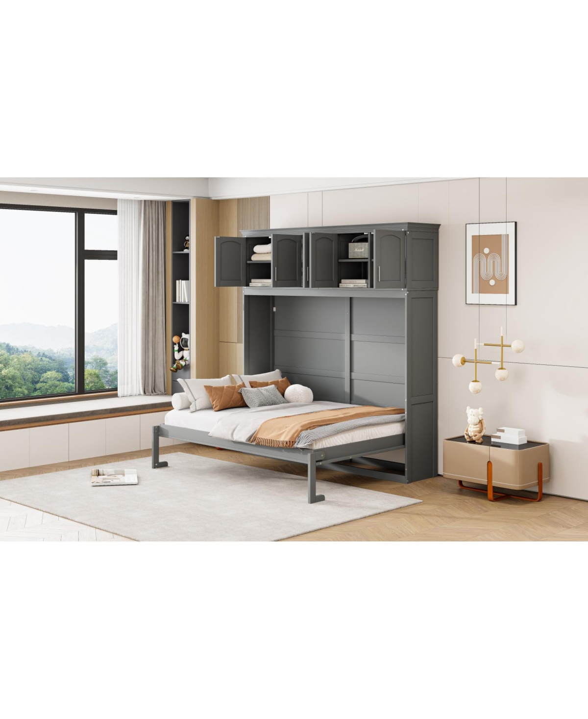 Streamdale Furniture Murphy Bed Wall Bed with Top Cabinets