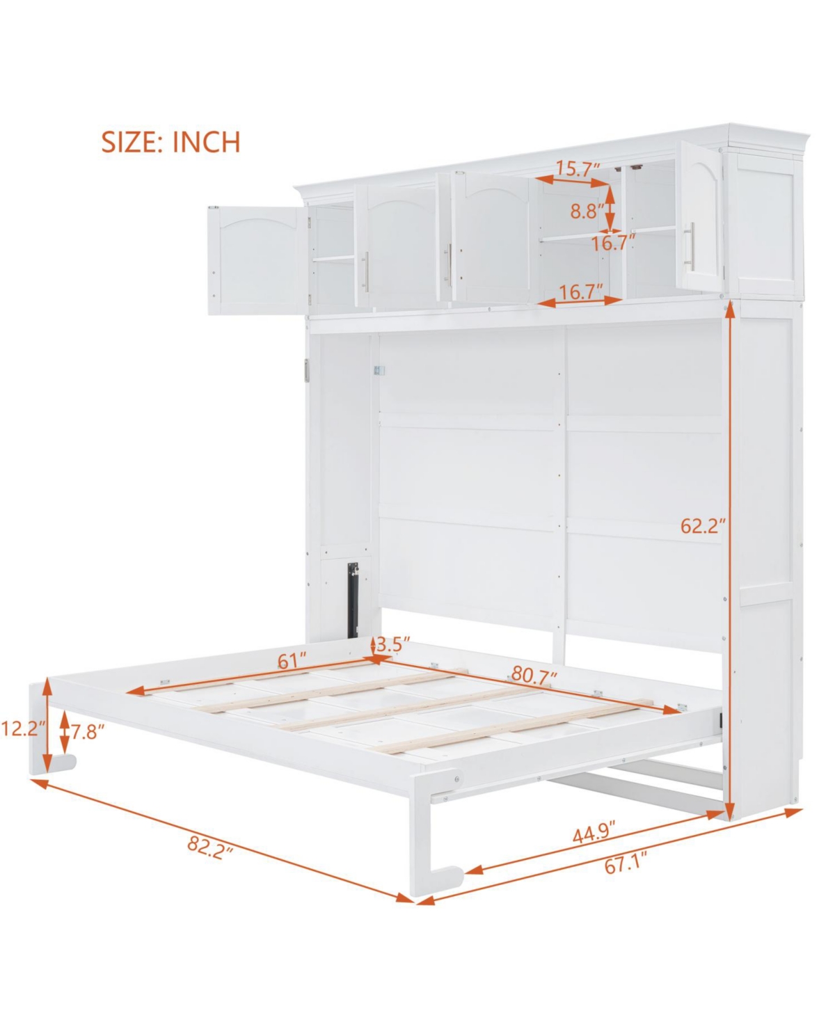 Streamdale Furniture Queen Size Murphy Bed Wall Bed with Top Cabinets
