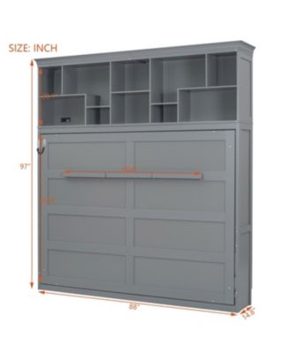 Queen Size Murphy Bed Wall Bed with Top Shelves & USB,Gray