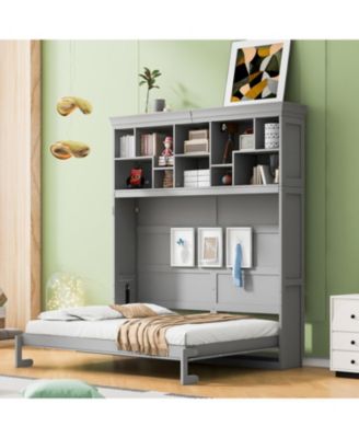 Queen Size Murphy Bed Wall Bed with Top Shelves & USB,Gray