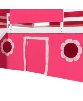  Full Size Loft Bed with Slide Pink Tent and Tower - Pink