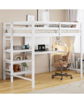 Twin Loft Bed with Shelves, Desk & Board - Gray