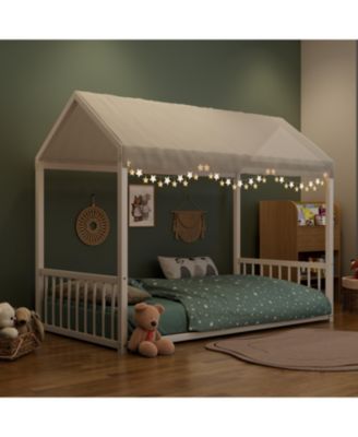 Twin Montessori Metal Floor Bed Frame, House Bed, Safety Rails, Easy Assemble, Black