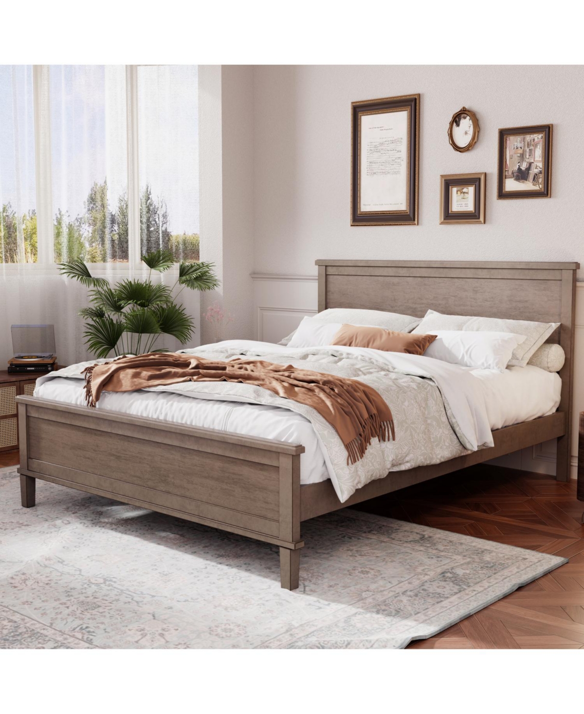 Streamdale Furniture Mid-Century Wood Platform Bed with Headboard