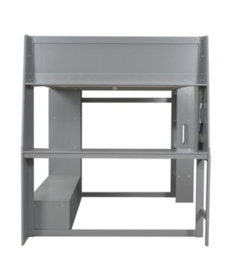 Streamdale Wood Gaming Loft Bed w/ Desk, Shelves, LED, Rack, Black