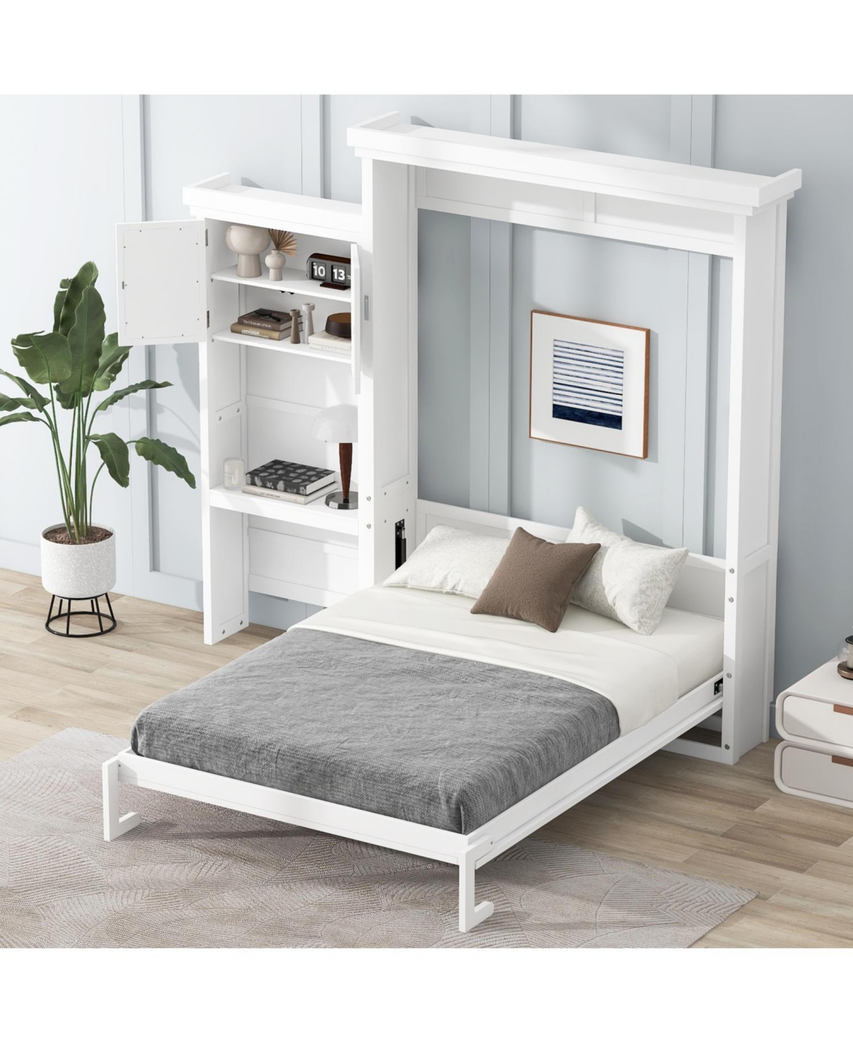 Streamdale Furniture Queen Murphy Bed with Storage & Louvered Detail