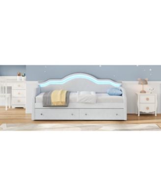 Twin Size Upholstered Daybed with LED and 2 Drawers