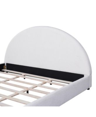 King Size Bed Frame With Boucle Upholstered Round Curved Headboard, White