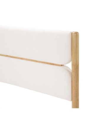 Streamdale Queen Size Solid Wood Bed Frame With Fleece Upholstered Headboard, Ivory