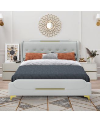 Queen Leather Bed Frame Wingback Headboard Platform Bed