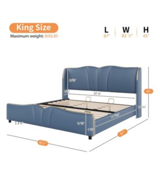 King Leather Bed Frame Wingback Headboard Platform Bed Black