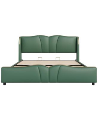 King Leather Bed Frame Wingback Headboard Platform Bed Black