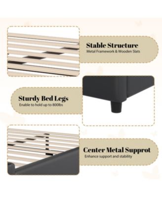 Streamdale Queen Upholstered Bed Frame, Butterfly Headboard, Gold Accents