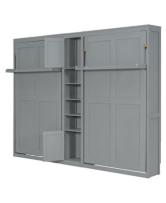 Dual Twin size Wall Murphy Beds with Cabinets and Shelves