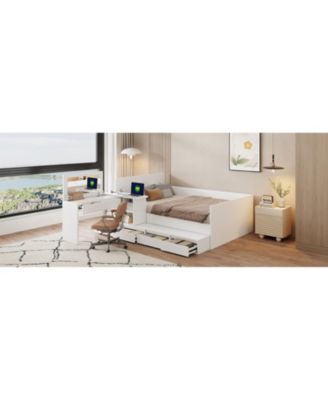 Full Size Wooden Platform Bed with 6 Drawers, Shelves and Dressing Table