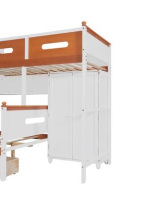 Twin Over Full Bunk Bed Wardrobe, Drawers, Shelves & LED