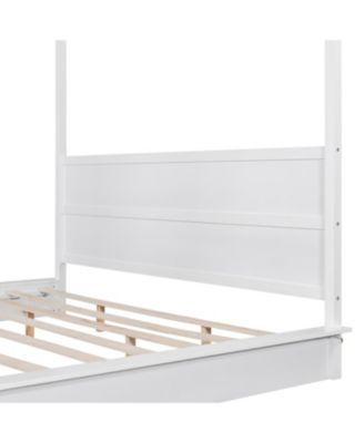  King Size White Wood LED Canopy Platform Bed
