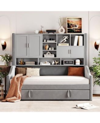 Twin Upholstered Daybed with LED, Storage & Trundle