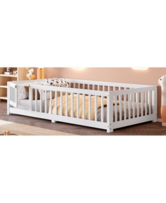Twin Floor Bed with Guardrails & Door