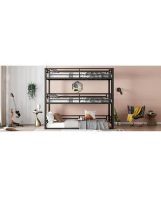 Triple Twin XL Metal Bunk Bed with Guardrails