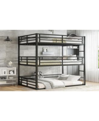 Queen Triple Bunk Bed, Metal, Heavy-Duty, Black