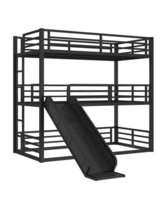  Triple Bunk Bed with Slide, Metal, Heavy-Duty, Black
