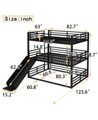 Triple Bunk Bed with Slide, Metal, Heavy-Duty